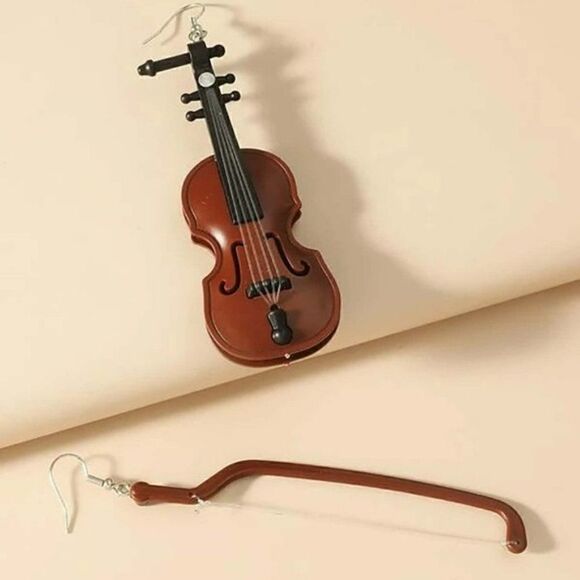 Violin & Bow Mismatch Earrings NWT - Picture 4 of 6